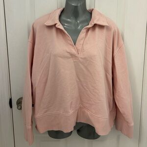 Zara Pink Cropped Sweatshirt with 3/4 length Sleeves, Sz L